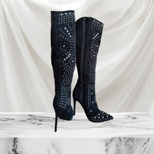 Over the Knee Boots Black with Studs Scene Women's Size 6
